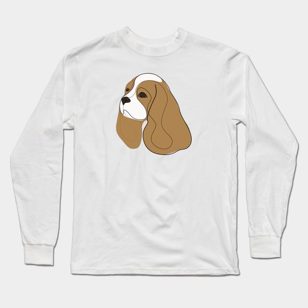 King Charles Cavalier - Spaniel - one line drawing with colour Long Sleeve T-Shirt by addillum